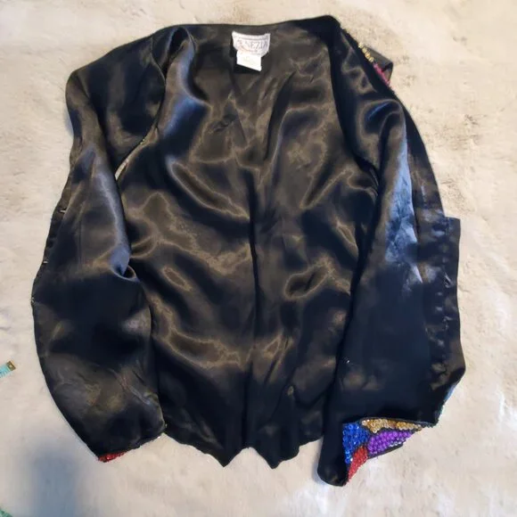 Vintage Venezia Sequins Multi Colored Bling Beaded Vest Rainbow Colors Dopamine - Picture 4 of 12